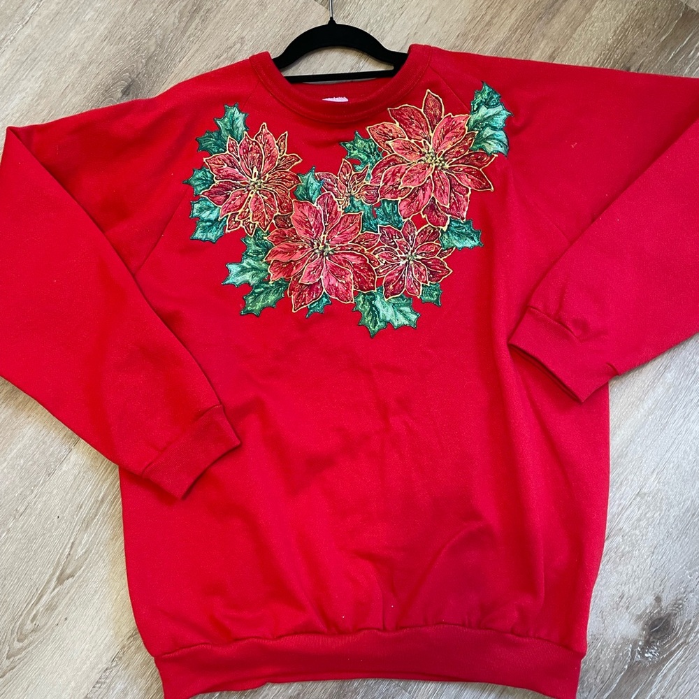 Vintage Christmas Poinsettias Holiday Sweatshirt